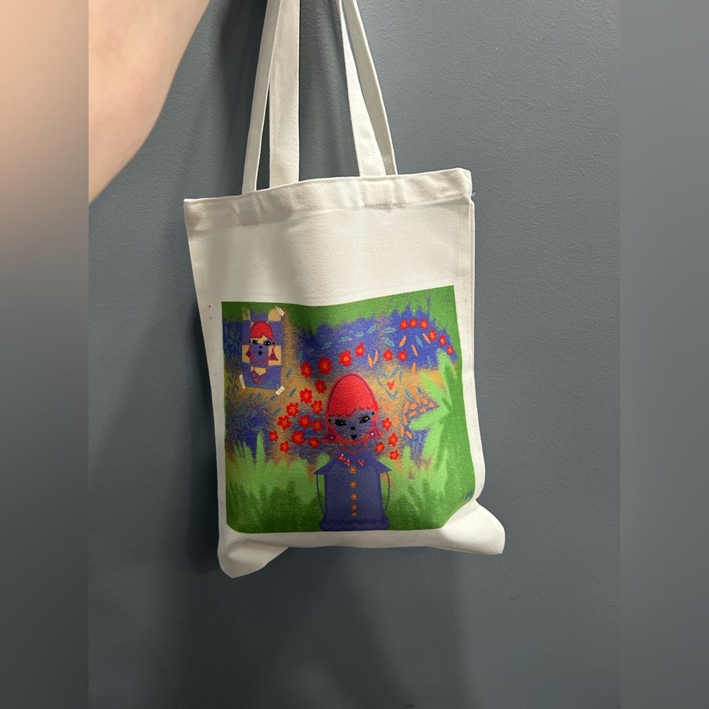 🌷Girl with pink hair Tote Bag: Original Charcoal Art 🌷
